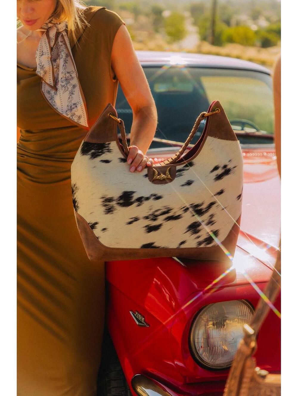 LW Large Purse - Black & White Cowhide with Oiled Brown Leather